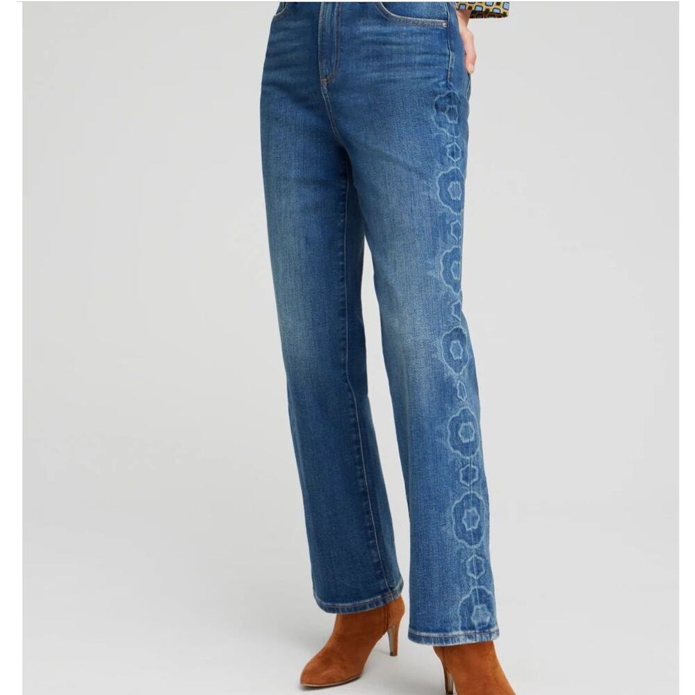 Chico's High Rise Straight Leg Laser Print Azula Indigo Size 2R US 12R NEW NWT